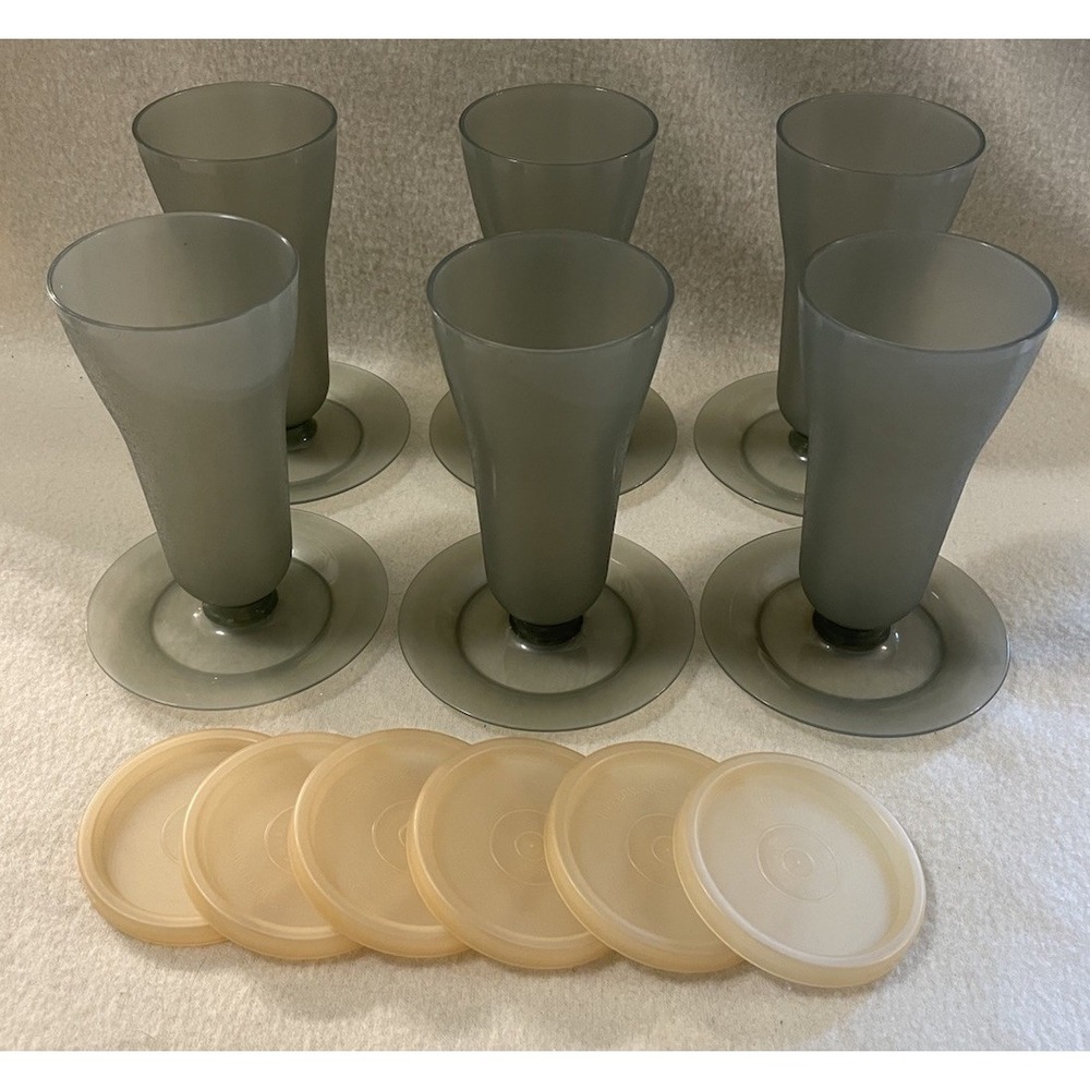 Vintage Tupperware Parfait Ice Cream Sundae Dessert Cups with Bases & Lids Gray